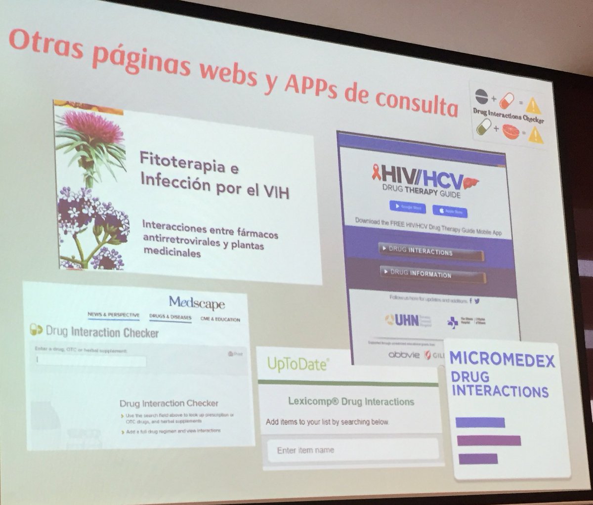 ExpertoVih's tweet photo. Algunas página web y app para conocer las posibles interacciones de nuestros pacientes VIH+. Interesantes algunas relacionadas con la fitoterapia. 🌱🍃🌿 #11CCC https://t.co/LyXILbTdTE