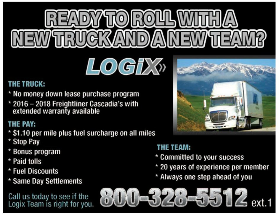LogixTransport's tweet photo. Check out our ad in this month's edition of Trucker's Connection Magazine! https://t.co/gtWg1jnbaE