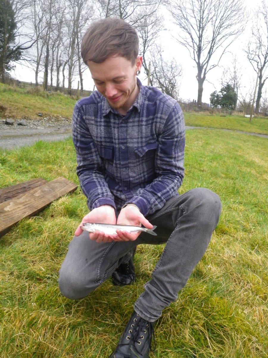 Galloway_FT's tweet photo. Jack, our Intern working on the 'Saving the Sparling' project, is very happy because we've been successful in our attempts to catch #sparling over the past few days!  #SearchforSmelt  #smelt 🐟🥒 https://t.co/TnydiWomx4