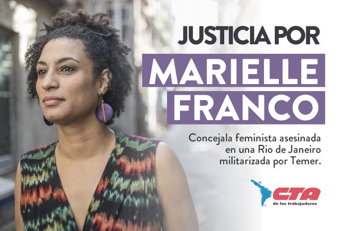 HugoYasky's tweet image. Hacemos responsable al gobierno de Michel Temer por el asesinato de Marielle Franco y repudiamos la intervención militar en los barrios pobres de Brasil.