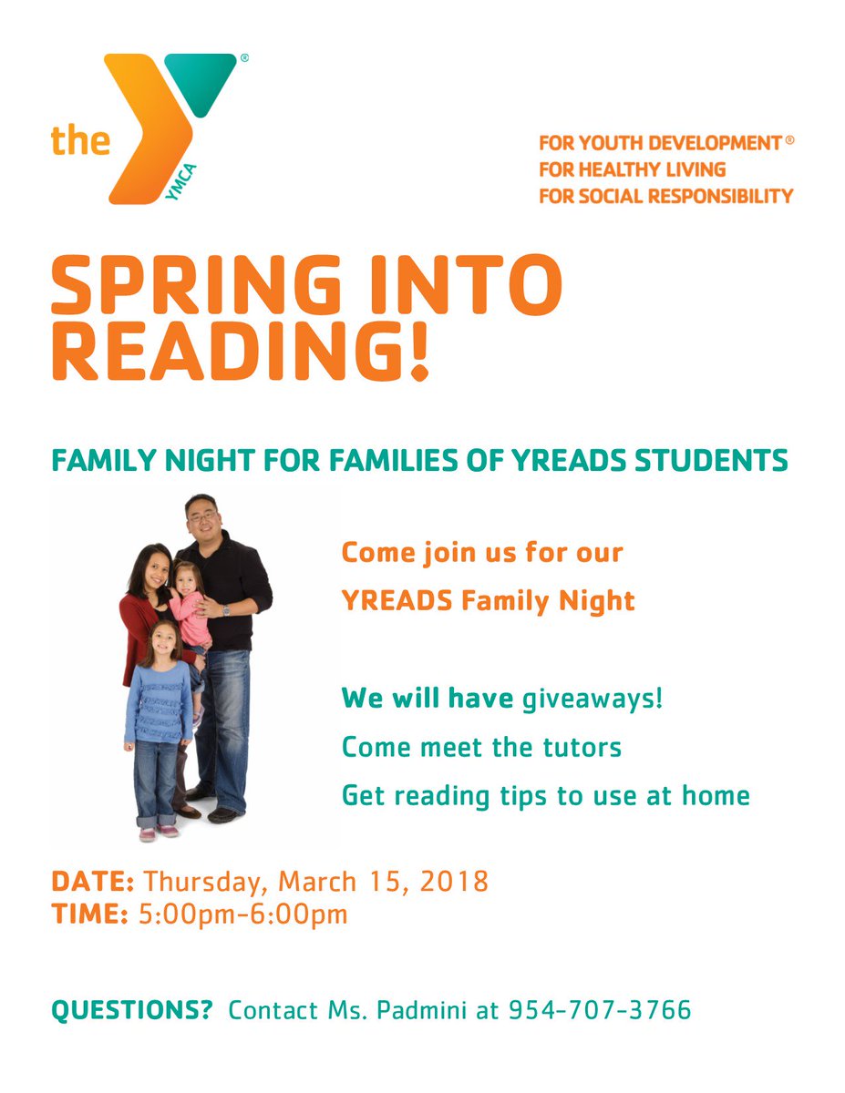 @YmcaReads @PETigers  #YReads Family Night Tonight! Parents please come show your support #ymcareads #literacy #k3reading #browardreads #plantationelem