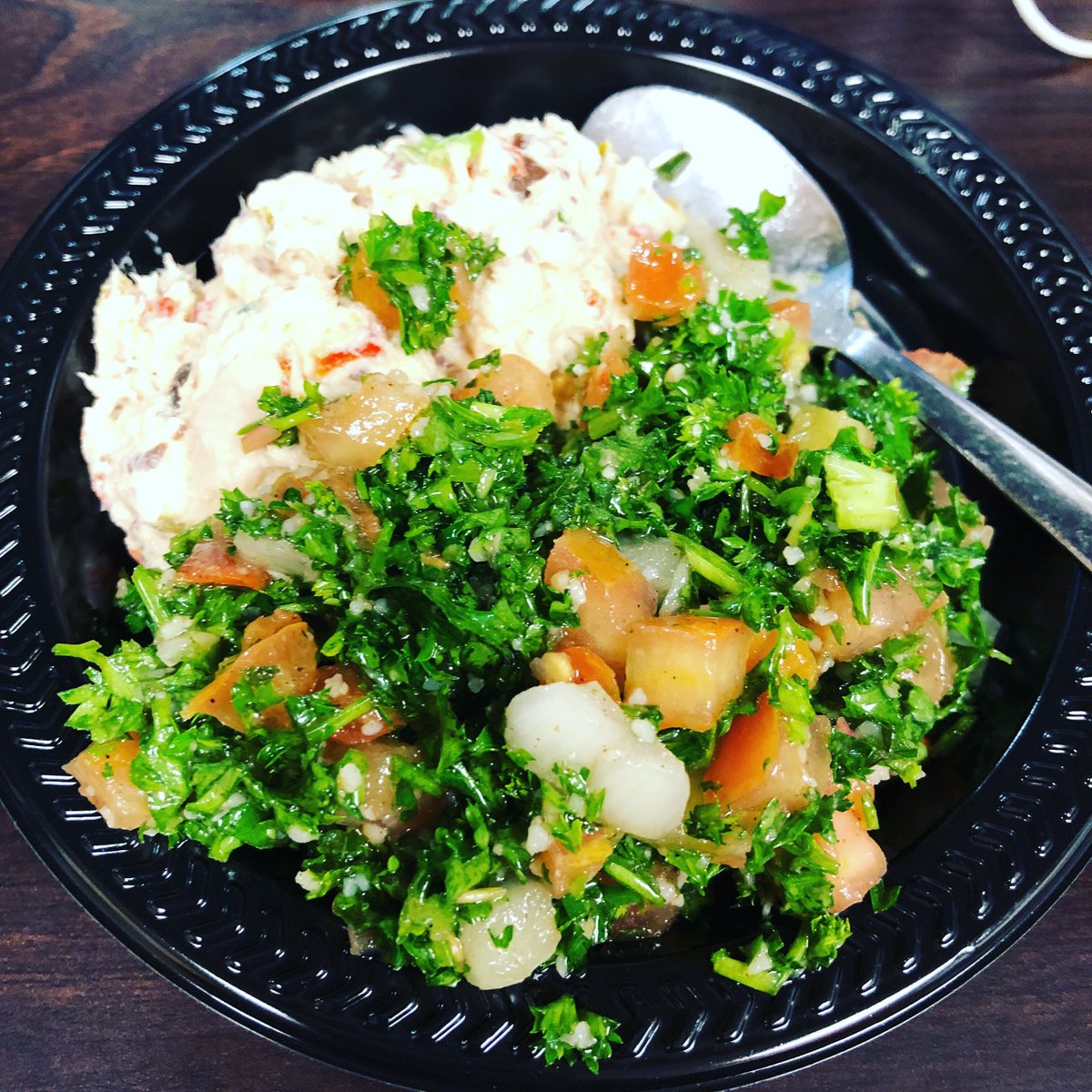 Fan repost. Mediterranean Tuna Salad and Tabouleh. Interesting mix from our Market location. What is your favorite Lebanese Taverna food remix? #whatisforlunch