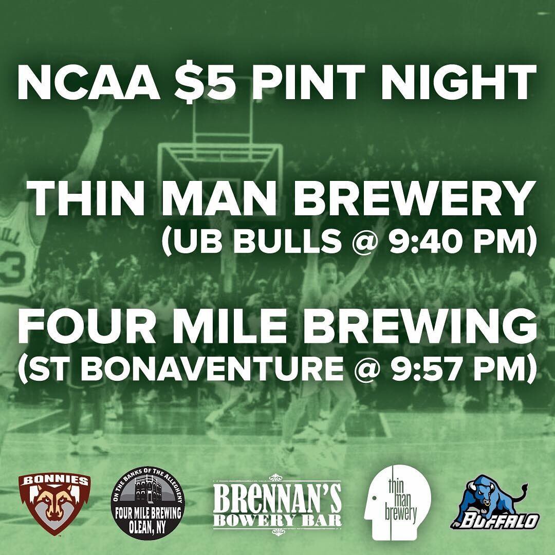 BrennansB's tweet photo. MARCH 15: $5 pints @BrennansB #UB
#brennansbowery #buffalo #buffalove #craftbeer #beerbar #buffalodining #buffaloclassics #bowery #irishpub #williamsville #luckoftheirish #foodie #ncaa #ubbulls #buffalobulls #stbonaventure #bonnies #marchmadness #fourmilebrewing #thinmanbrewery https://t.co/yHAsV1n06p