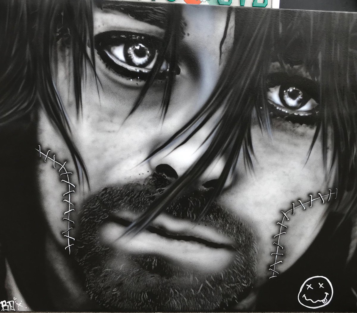 TheRealVONZOMBO's tweet photo. New Painting from the “Bring em Back” series titled “Happy” for the “Pop Culture Pop Art Explosion Show” on display at 548 until Fri Apr. 13th! #vonzombo #bar548 #kurtcobain @bar548 https://t.co/U8fCaxaWtY