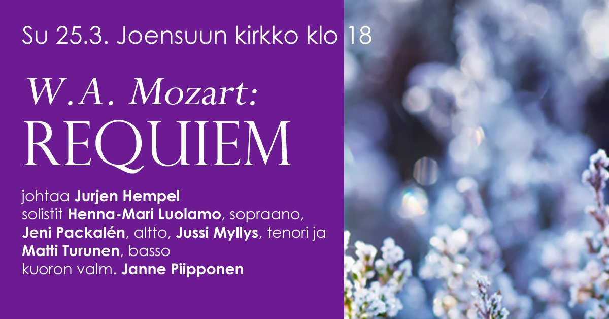 Ensi viikolla Joensuun kirkossa hiljenytään taas pääsiäiseen mitä koskettavimman musiikin äärellä: #Mozart #requiem <a href="/JurjenHempel/">Jurjen Hempel</a> johtamana.
Liput kannattaa ostaa ennakkoon Carelicumista tai Ticketmasterilta ulkona jonotuksen minimoimiseksi!