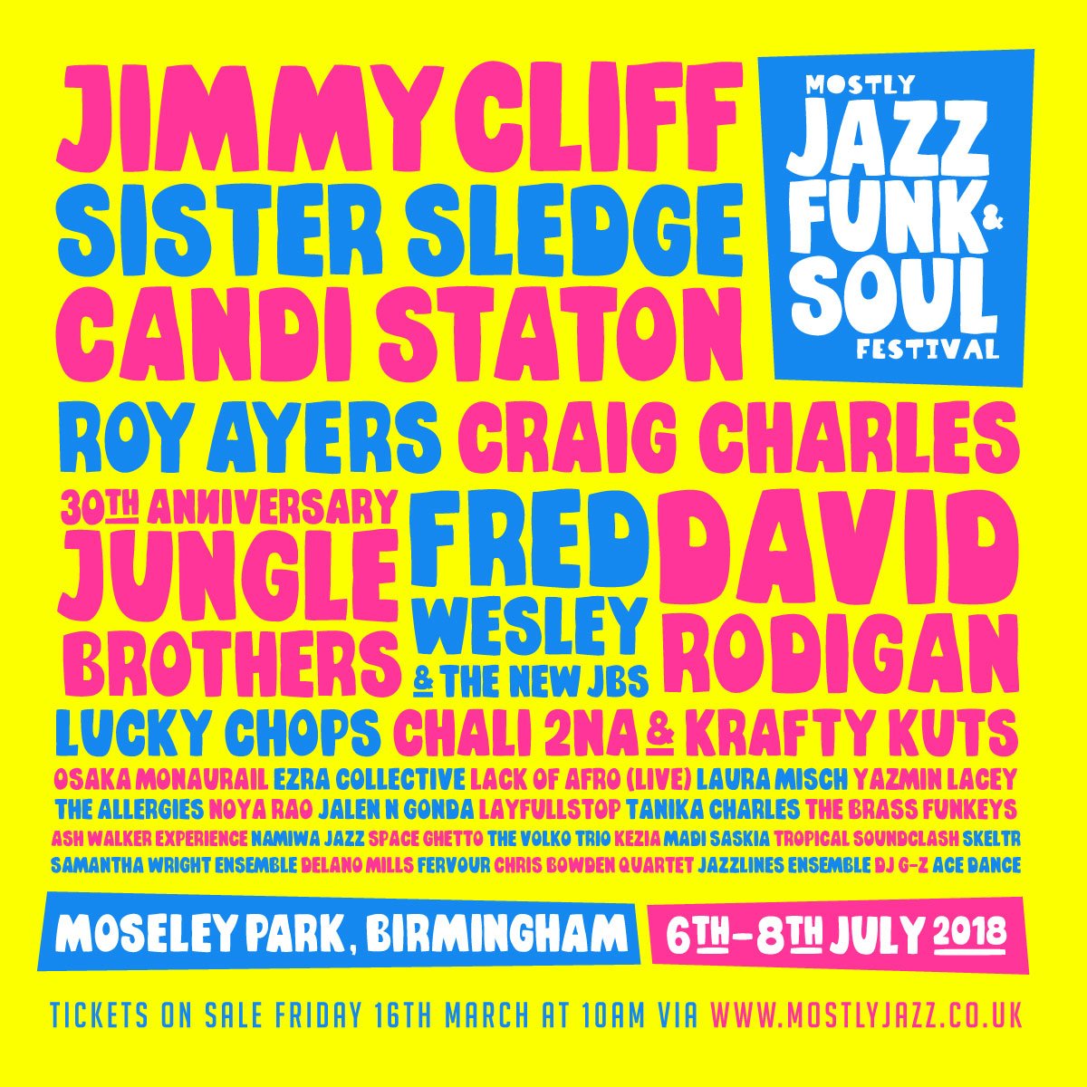 LINE UP ANNOUNCED! <a href="/DrJimmyCliff/">Jimmy Cliff</a> <a href="/SisterSledge_/">Sister Sledge</a> <a href="/IamCandiStaton/">Candi Staton</a> <a href="/theluckychops/">Lucky Chops</a> <a href="/DavidRodigan/">David Rodigan</a> <a href="/JungleBros4Life/">Jungle Brothers</a> <a href="/TheRealRoyAyers/">Roy Ayers</a> @funkyfredwesley <a href="/CCfunkandsoul/">Craig Charles</a> <a href="/Krafty_Kuts/">Krafty Kuts</a> <a href="/Chali2na/">Chali 2na</a> plus more! Tickets on sale tomorrow 10am x