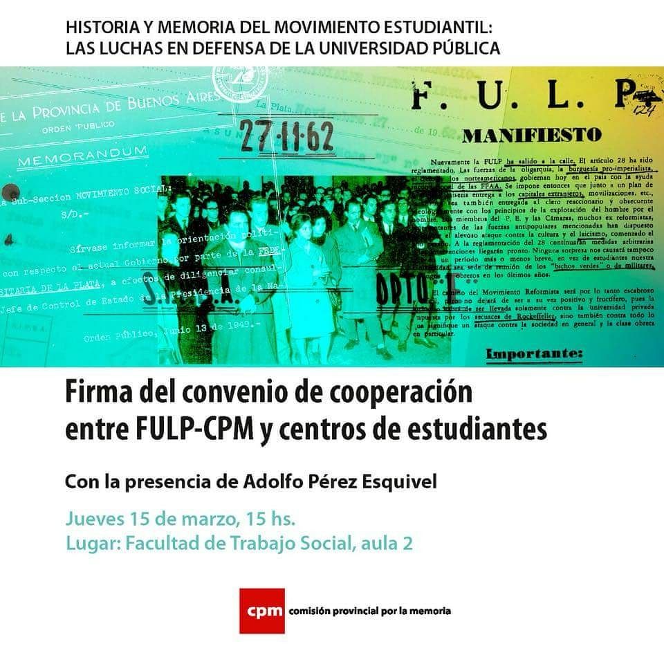 universidata's tweet photo. Hoy 15 hs firma de Convenio por la Memoria #FULP @CPMemoria en #ContactoUniversitario hablamos con @MateoFULP escuchalo en @radioulaplata @unlp https://t.co/NGODG5ZBwy