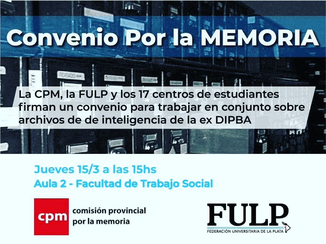 universidata's tweet photo. Hoy 15 hs firma de Convenio por la Memoria #FULP @CPMemoria en #ContactoUniversitario hablamos con @MateoFULP escuchalo en @radioulaplata @unlp https://t.co/NGODG5ZBwy