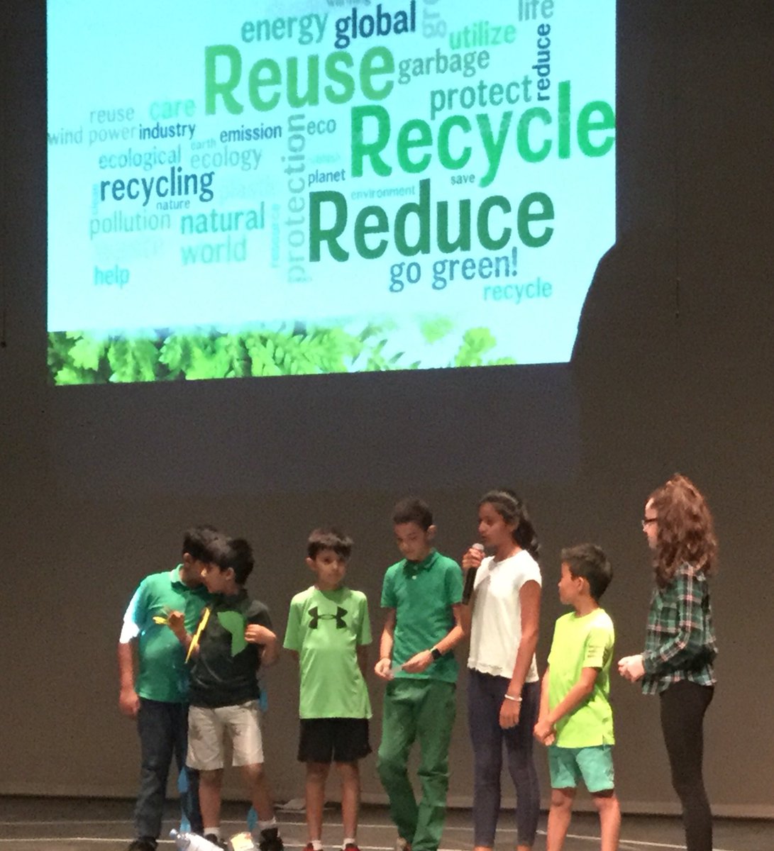 GreenfieldIntS's tweet photo. Hello Green Day! GCS Primary students, all decked in green, have been studying all things related to recycling today #gcsgreenday https://t.co/xyID7pt1uF