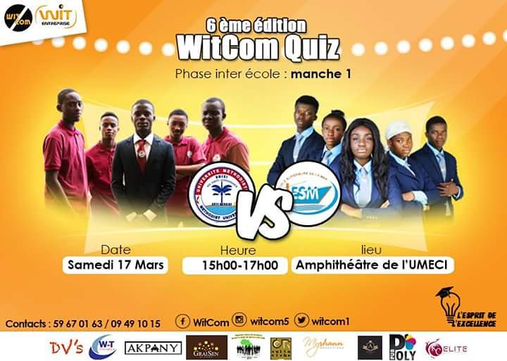 WITCOM1's tweet photo. Premier duel de feux !
UMECI VS ESM
Suivez nous avec le hahstag
#UMECIVsESM
#WitComlespritdelexcellence
#WitCom2018 https://t.co/4IJRzWaXiu