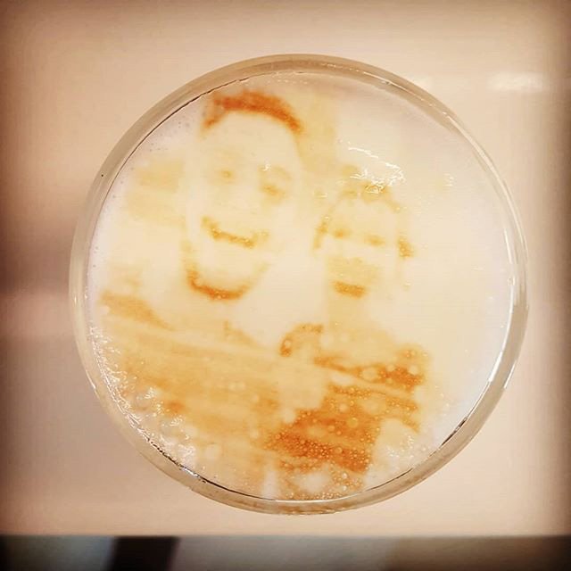 rustybrick's tweet photo. A latte machine at Google that can print your face into the design https://t.co/q3AHw9nhTd https://t.co/OlLqJf7XVJ