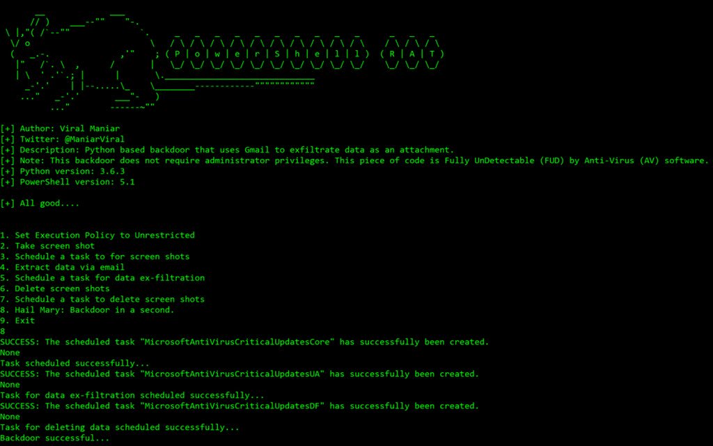 ManiarViral's tweet photo. Python based backdoor that uses Gmail to exfiltrate data as an e-mail attachment. It tracks the user activity using screen capture and sends the information to an attacker. 

https://t.co/BNIQB4ES88

@binitamshah @KitPloit @campuscodi @SunnyHoi @x0rz @hack3rsca @coder0x @Hakin9 https://t.co/7WBPZSjgJg