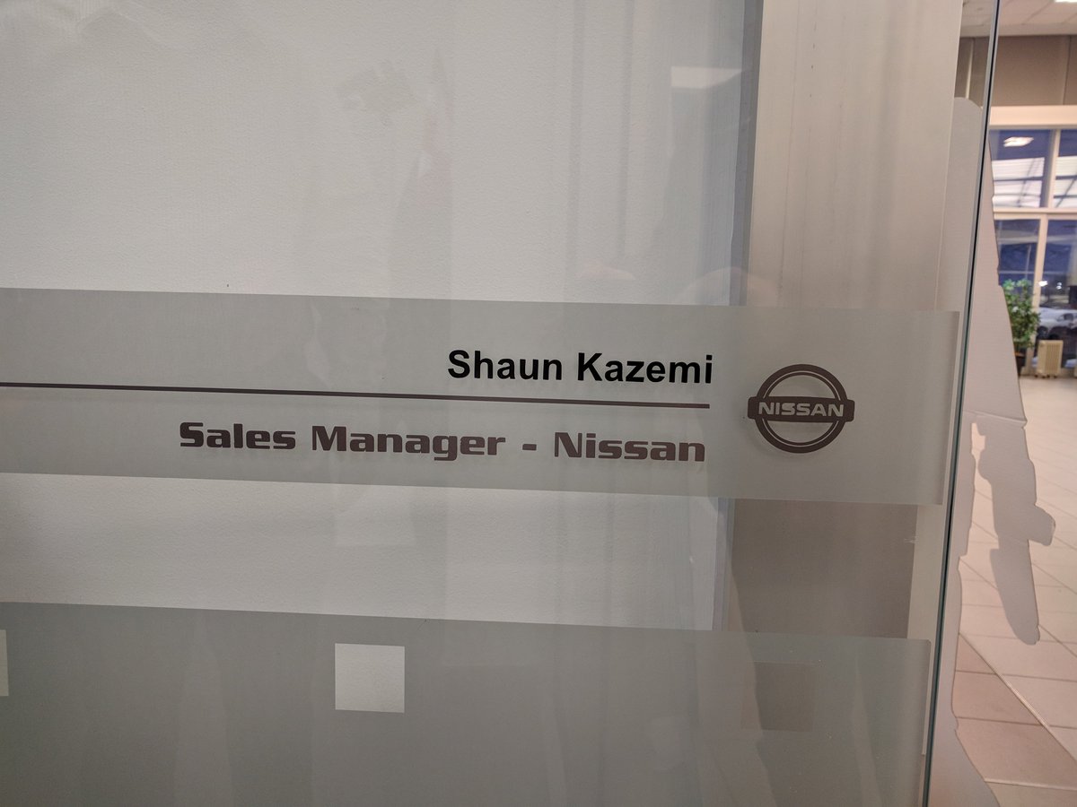 SpeedproErinM's tweet photo. We popped into our favorite dealership to install some #frostedwindow #graphics. #Nissan #speedproerinmills #windows #frosted #mississauga #yyz https://t.co/TNa8VrQUNM