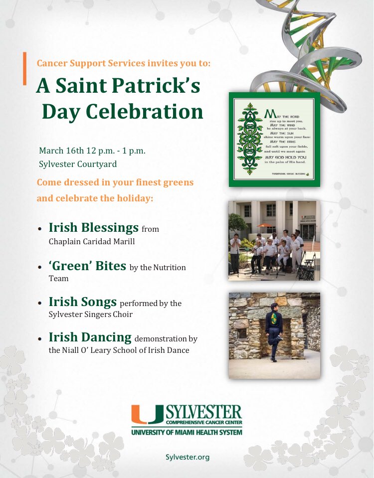 marlen_nmt's tweet photo. Saint Patrick’s day at @SylvesterCancer is always a rich blend of music, food and well wishes! And this year DANCE! Stop by at noon in the courtyard. https://t.co/ml9he7u1yH
