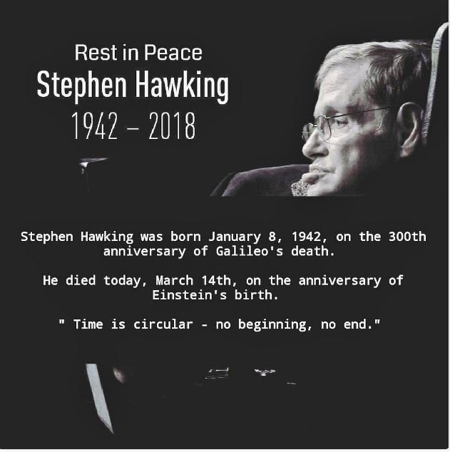Newsmeter's tweet photo. #StephenHawking died, March 14, on the anniversary of Einstein's birth. 
"Time is circular - no beginning, no end."
The wave of coincidences surrounding his death has had a ripple effect on #mediacoverage
https://t.co/0keQ9uLgMu https://t.co/t0B0Aafjlh