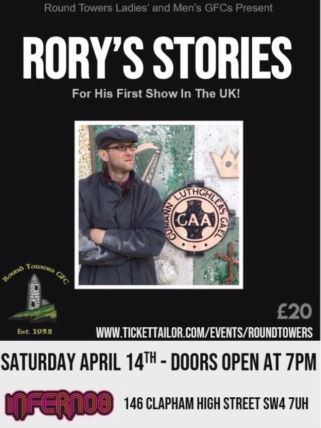 Round Towers presents Rory’s Stories! Tickets going fast, get them while ya can! 👍🏻 <a href="/TowersLadies/">Round Towers Ladies</a> <a href="/RorysStories/">Rory's Stories</a> <a href="/TowersLondon/">Round Towers London</a>