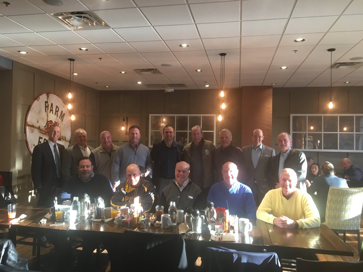 PennCharter's tweet photo. Early birds at breakfast with Jack Rogers on the Main Line are first to celebrate #GreatDayPC  - at the aptly-named restaurant First Watch. Looks like fun! #OPCsInPhilly #FormerFaculty https://t.co/4RewqJknmP