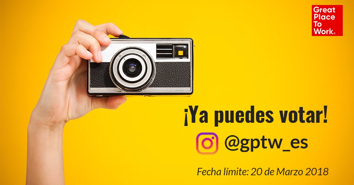 GPTW_Spain's tweet photo. ¡Ya puedes votar por tu foto favorita! Sólo tienes que entrar a la aplicación instagram, entrar a nuestro perfil @gptw_es y votar por tu foto favorita dando "me gusta". Tienes hasta el 20 de Marzo. ¿Qué esperas?#BestWorkplaces18 #instaGREATmmers https://t.co/pozAG0sF7d