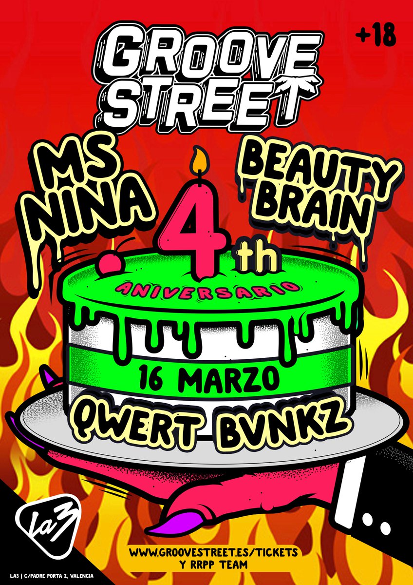 Este viernes la reina del traketeo @MsNiiina estará celebrando el 4º aniversario de @GrooveStreetVlc con <a href="/BeautyBrainSp/">Beauty Brain 🎀🧠</a> <a href="/BVNKZ/">BVNKZ</a> y <a href="/QWERT90s/">QWERT •••♡</a> 🍑
Apúntate en lista en la3club.es/listas