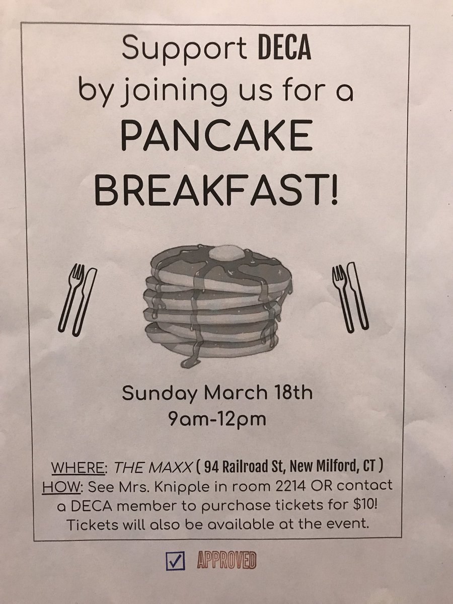 Come to the Maxx on Sunday for a Pancake Breakfast 🥞 Go to any DECA member or Mrs. Knipple in >>2124<< to buy tickets!!!