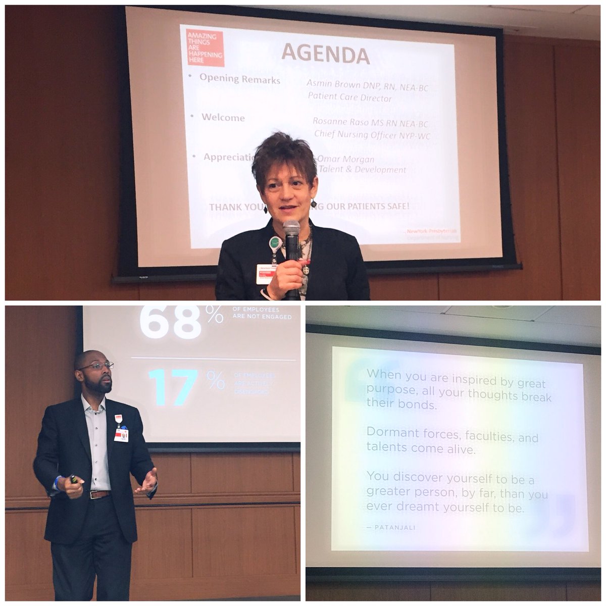 RhodaRedulla's tweet photo. “Dormant forces, faculties and talents come alive” (Patanjali) Our CNO @nurseraso & Omar Morgan at Nursing Staff Support Council #WeAreEngaged #weillcornellnursingproud @ger9041 @marygnyny @NYPCLO https://t.co/fL35xaofIk