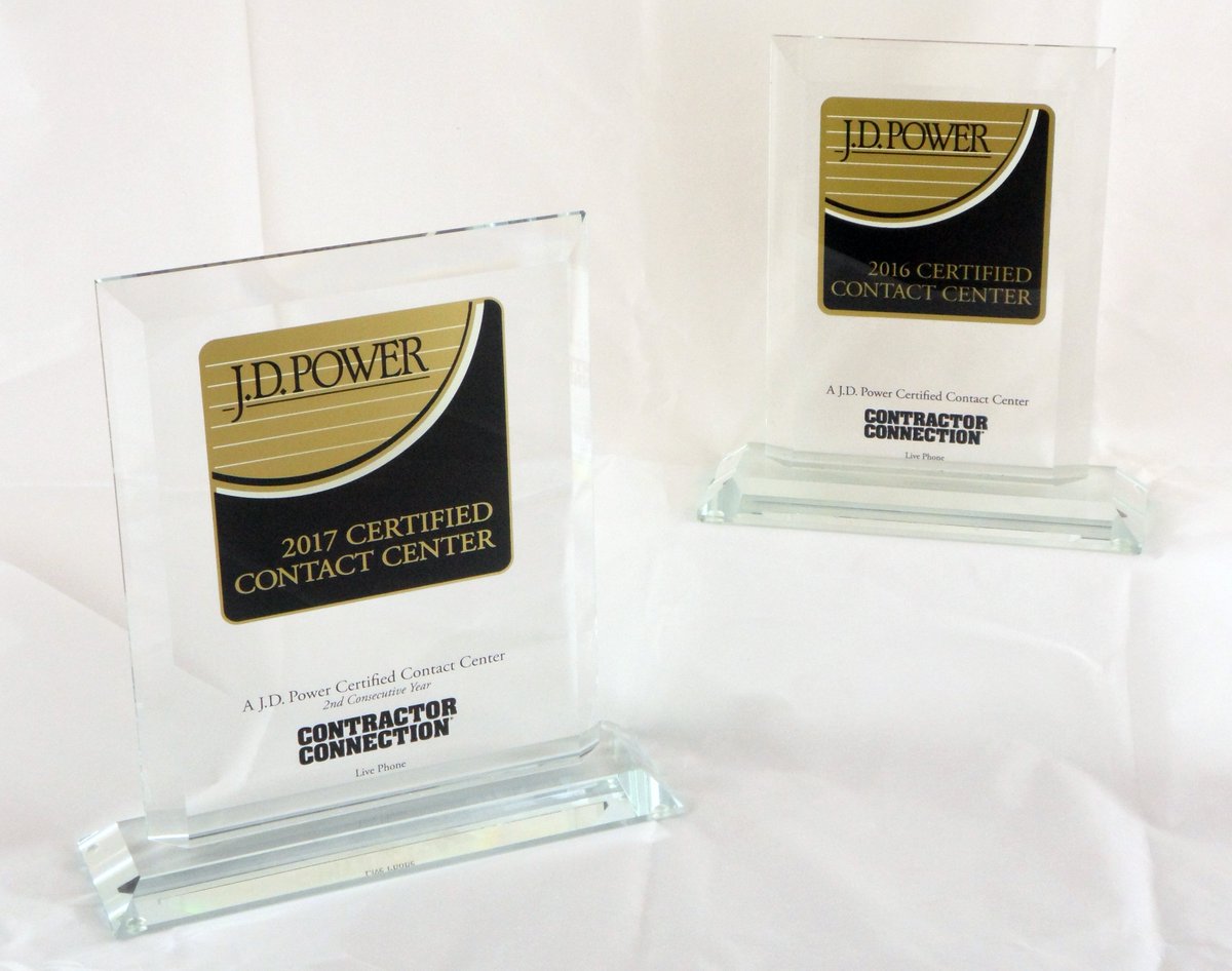 ContrConnection's tweet image. For the second consecutive year, Contractor Connection has been recognized for contact center customer satisfaction excellence in the live phone channel under the @JDPower Certified Contact Center Program. @Crawford_News