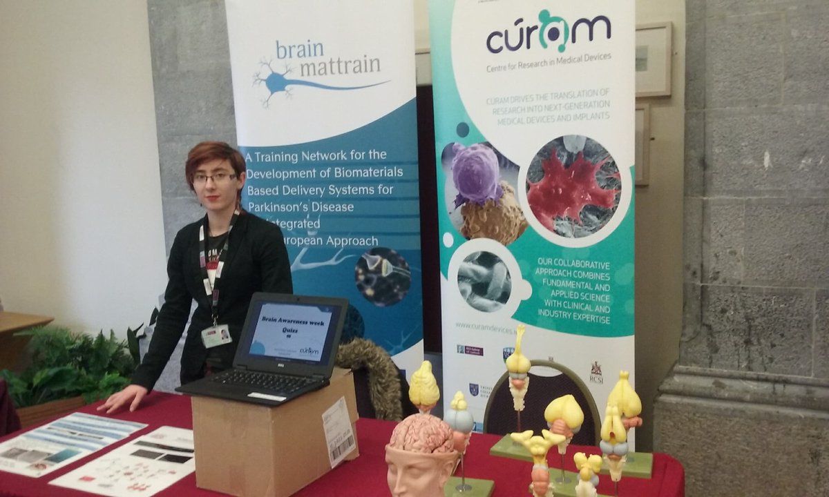 BrainMatTrain's tweet photo. Our @BrainMatTrain trainee Joelle Bizeau @CURAMdevices during the BrainAwernessWeek for youngs! To give insights in the different structures of the brain, speak about biomaterials  and discover the world of collagen scaffolds. And of course to discuss about Parkinson's disease. https://t.co/VdVOkgF4v4