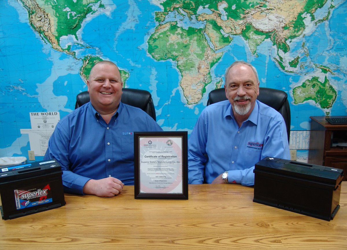 SuperiorBattery's tweet photo. Superior Battery Manufacturing Company, Inc. receives IATF 16949:2016 Quality Management System Status! Superior Battery is one of about four-thousand companies in the USA that is certified to IATF 16949 or ISO/TS 16949. Check out the news pages at https://t.co/wgwLrPR08q https://t.co/vDJQpGkQ4P