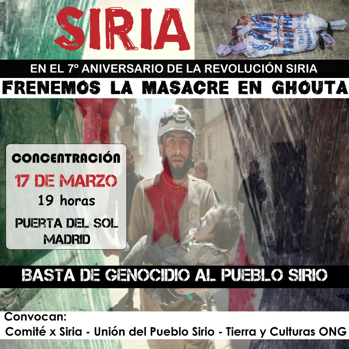 DemocrObreraMad's tweet photo. #SIRIA: Al Assad y Putin, bajo el mando de Trump, masacran las últimas trincheras de la revolución
#Madrid por Siria
#SaveGhouta #AssadWarCrimes
#WithIdlib #RevolutionAgainstAssad https://t.co/SRut63nLz9