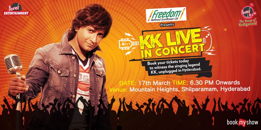 #Hyderabad catch the superstar of Bollywood music @K_K_Pal live and loud in your city this weekend! Book NOW & don't miss it: bookmy.show/KKHydTW