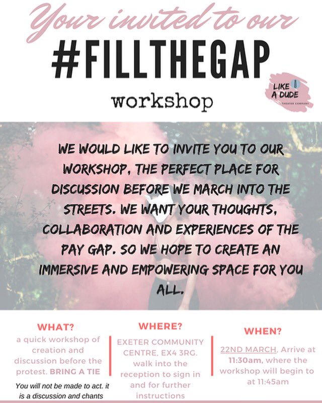 YOUR INVITED !!! Please come ! Would mean the world to us and would make all our hard work worth it! 11:30 next Thursday (22nd) at 11:39 at the community centre #fillthegap #equalpay #protest #exeter