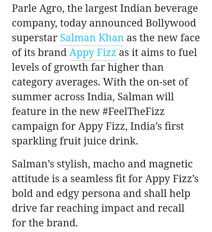 SabinaLamba's tweet photo. With the on-set of summer across India, #Salmankhan will feature in the new #FeelTheFizz campaign for #AppyFizz India’s first sparkling fruit juice drink.😊 https://t.co/y9g3wyOQUm https://t.co/emJgLpge2a