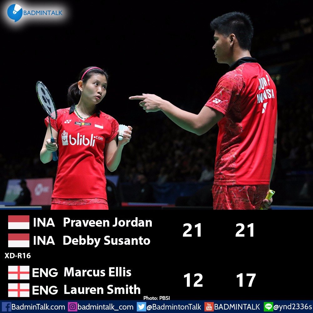 Praveen Jordan/Debby Susanto (INA/4) vs Marcus Ellis/Lauren Smith (ENG) 21-12 21-17

Kekuatan CLBK? hehehe

#AllEnglandSuper1000 #YAE18