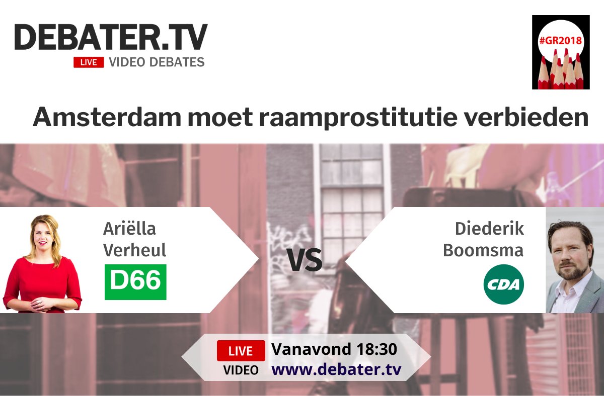 Moet Amsterdam raamprostitutie verbieden?
Vanavond om 18:30 gaan <a href="/DiederikBoomsma/">Diederik Boomsma</a> en <a href="/AriellaVerheul/">Ariëlla Verheul</a> met live video hierover in debat bij debater.tv

->Schrijf je hier in en kijk gratis mee: debater.tv/debate/amsterd…