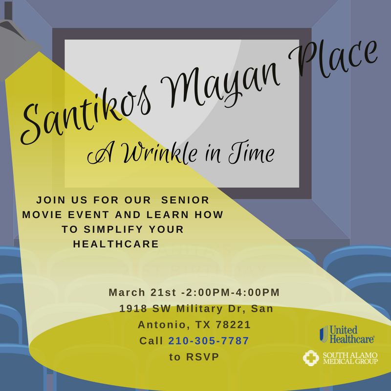 Don't Forget! <a href="/southalamomed/">South Alamo Medical</a> and United Healthcare will be hosting a Senior Movie event.
Bring a friend and come learn about ways you can improve your Medicare benefits.
.
.
.
#Senior #southalamomedicalgroup #santikosmayanpalace #healthcare #medicare #sanantonioevents