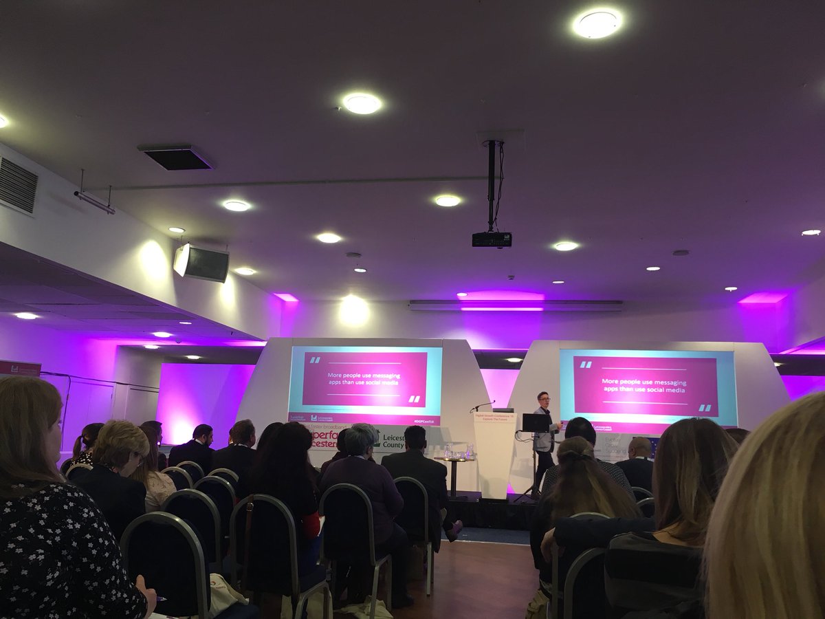 Looking forward to hearing all about chatbots with <a href="/BizPaul/">BizPaul (Paul Ince)</a> <a href="/LikeMindLtd/">LikeMind Media</a> next. After hearing all about them <a href="/smwbristol/">Social Media Week Bristol</a> I’m looking forward to hearing more! #DGPConf18 #superfastleics