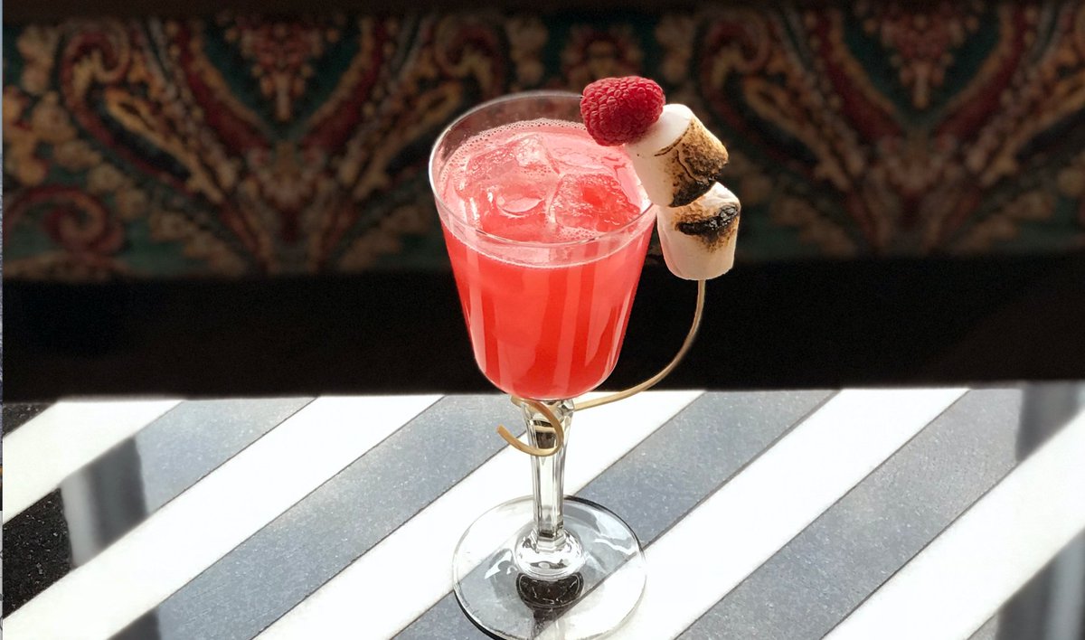 A #cocktail for your inner child - the Knickerbocker, with Santa Teresa Claro rum, @Cointreau, honey, raspberries &amp; marshmallow garnish