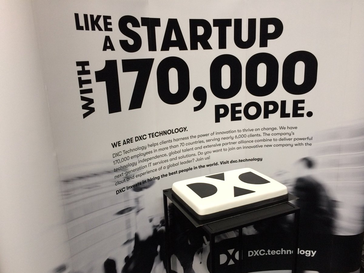 DXCbelgium's tweet photo. Come and celebrate the soon to come first anniversary of DXC Technology at the Tech Startup Day with a piece of this delicious cake 🎂. #TSD18 https://t.co/mxomzPVzSu