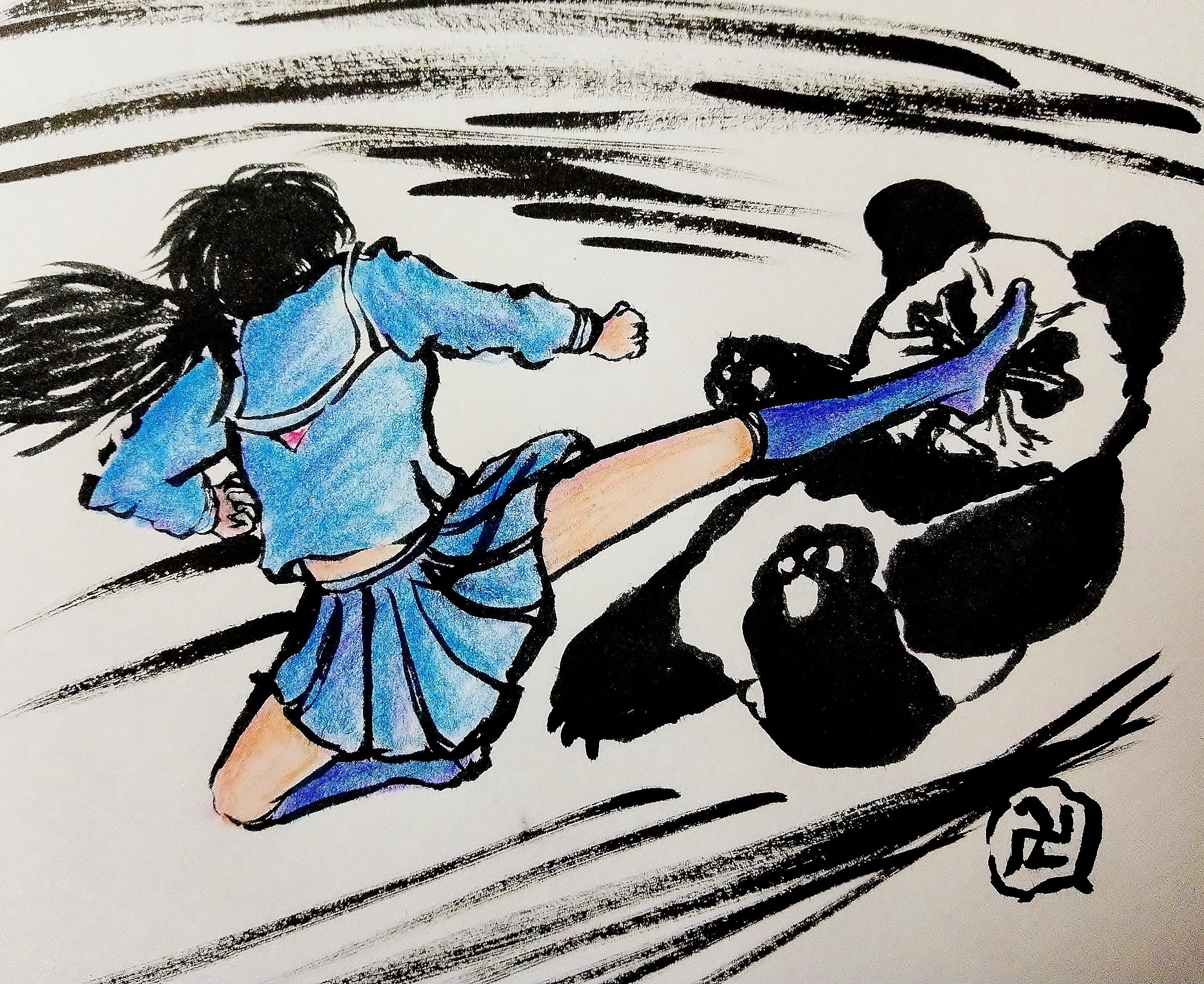 流人 てりー 春ですねぇ Illustration Giantpanda イラスト 絵描きさんと繋がりたい セーラー服 パンダ 飛び蹴り T Co Sjuquzsedu Twitter