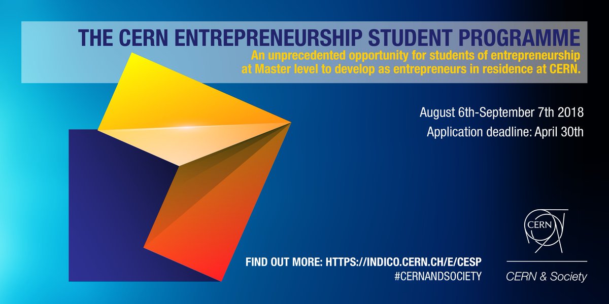 CERN's tweet photo. Building bridges to bring concrete benefits to society: #CERNandSociety launches the CERN Entrepreneurship Student Programme #CESP. Apply now: https://t.co/xWnGotLCB4 #CERNKT https://t.co/nb0ggVt6DS