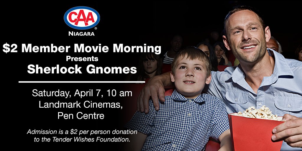 CAANiagara's tweet photo. $2 Member Movie Morning is back by popular demand! Admission is a $2-per-person donation to @tenderwishes. Register today: https://t.co/qCDBHcIThS https://t.co/mfyop8M0W8