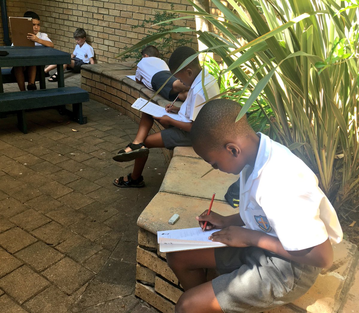 chels_harrup's tweet photo. The boys enjoying the peace and quiet of the garden, as they apply themselves in some Maths learning. @BenniesJP https://t.co/3eET8EvYdI