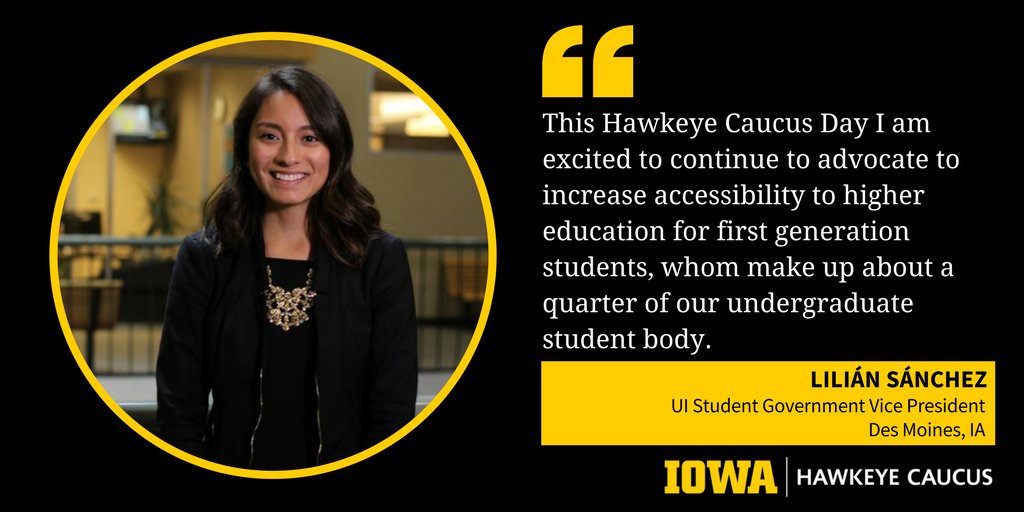 HawkeyeCaucus's tweet image. .@uisg Vice President Lilián Sánchez on what she plans to advocate for during #HawkeyeCaucus Day 2018:

#ImtheFirst #IALegis 🖤💛