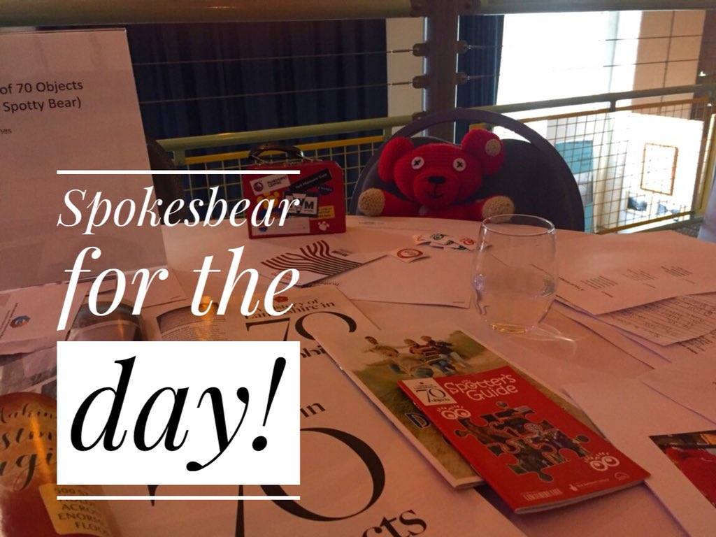 #spottythebear is our spokesbear for the day talking about the #lancashire70 project at #IronbridgeConf18. Just awaiting his adoring audience! #museums