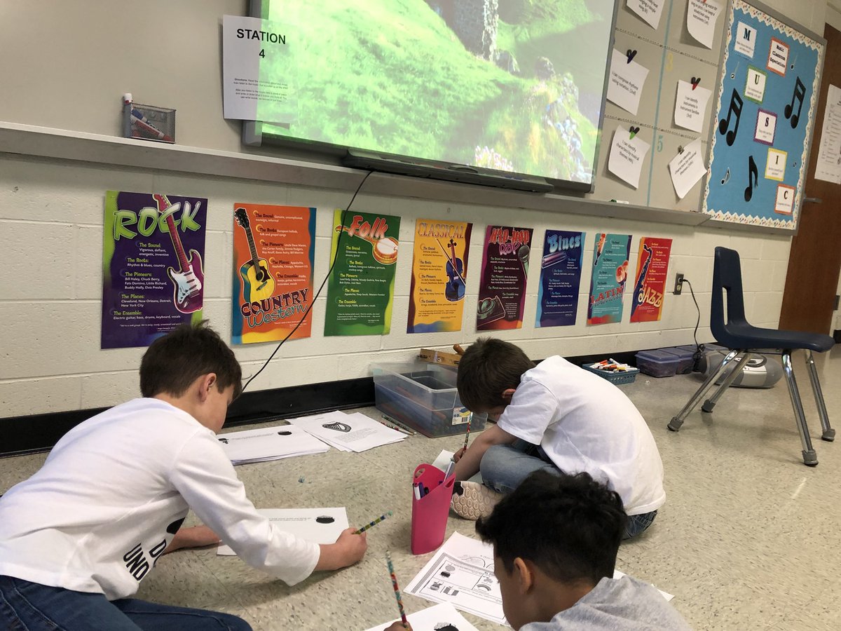 SarahC_Rickman's tweet photo. 2nd graders doing St. Patrick’s Day stations to review the concepts we have been learning in music class. #notevalues #rhythm #composition #musicopinions 🇨🇮🎶 @Smith_Seabees https://t.co/LeipA2IkQe