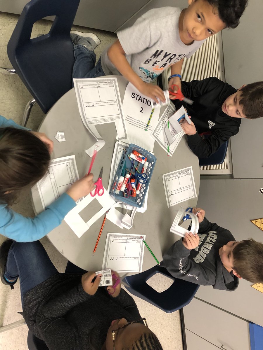 SarahC_Rickman's tweet photo. 2nd graders doing St. Patrick’s Day stations to review the concepts we have been learning in music class. #notevalues #rhythm #composition #musicopinions 🇨🇮🎶 @Smith_Seabees https://t.co/LeipA2IkQe