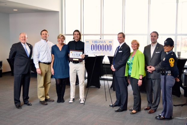 VirginiaDMV's tweet photo. Mason Dodzik, a senior @capehenry was honored yesterday as one of 8 finalists in the #VAPL8Contest. Thanks to @BillDeSteph, @JasonMiyaresVA, Georjeane Blumling,@AAATidewaterVA & @VSPPIO Sgt. Michelle Anaya for attending. Vote for your fav plate design: https://t.co/FVn6uEcqD8 https://t.co/Vq39Xo5TqG