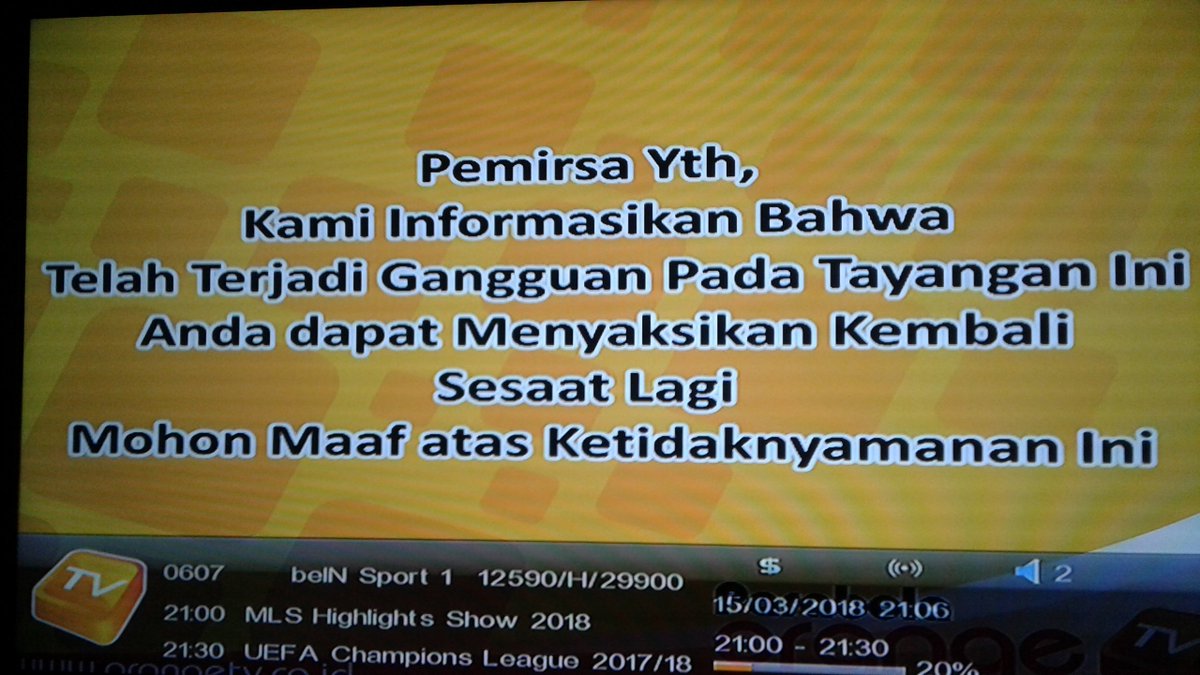 fillete's tweet photo. @beINSPORTSid kenapa sudah 4 hari tidak tayang di @OrangetvID ? https://t.co/Ns7twRA9Ow