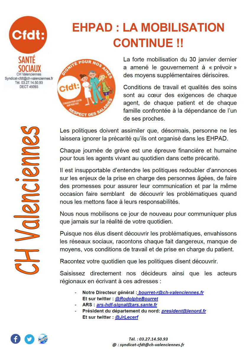 Cfdt_chv's tweet photo. #mobilisation dans les #EHPAD

La #cfdt du @ChValenciennes présente en ce jour de #grève dans les EHPAD de notre établissement.
Demandons des moyens supplémentaires à nos décideurs !!
@RodolpheBourret @JrLecerf @agnesbuzyn https://t.co/MMS7Bkkxl8
