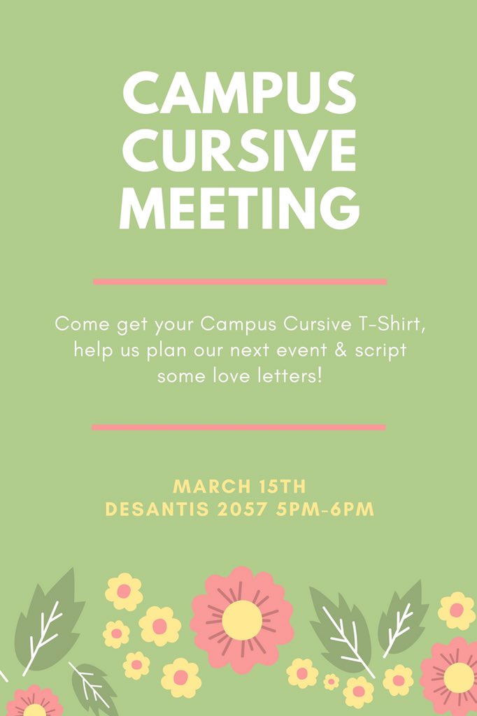 NSU_CC's tweet photo. Come out to our general meeting today from 5-6pm! We have our club t-shirts in and many letters needing to be scripted! Can't wait to you there! 😁👋🏼 #ccnsu #campuscursivensu #moreloveletters #speadthelovensu 💌 https://t.co/tfdnRAKO5R